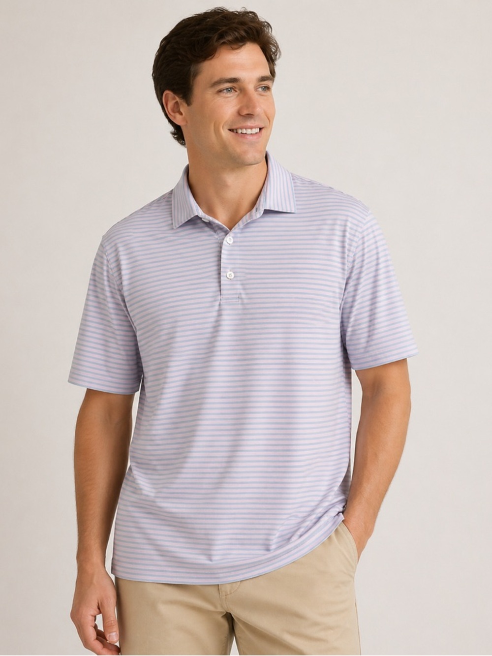 Mizzen & Main Phil Mickelson Polo Shirt Short Sleeve 2XL Light Blue Pink Stripe